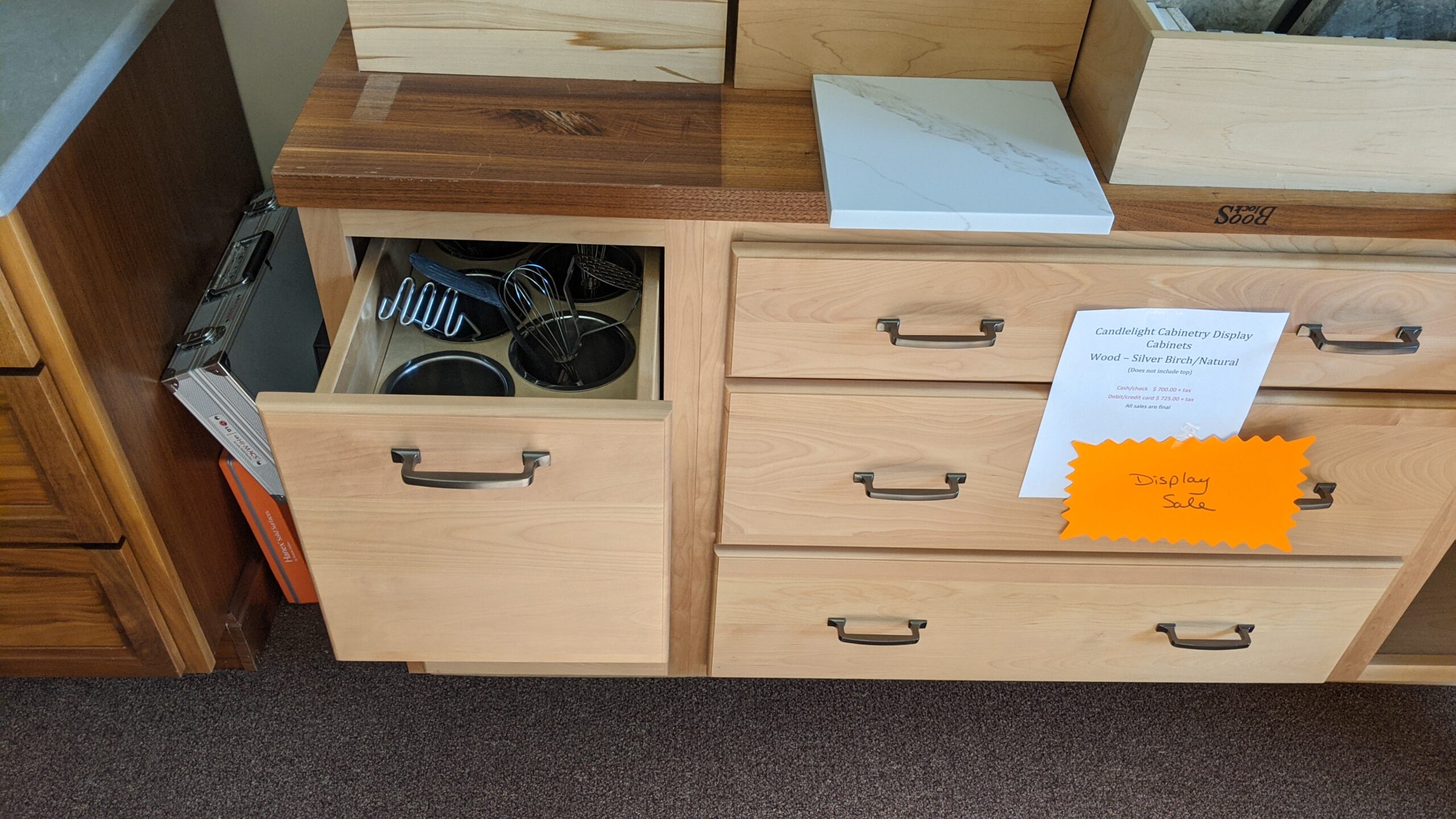 Display for sale, silver birch, mixer cabinet, utensil cabinet