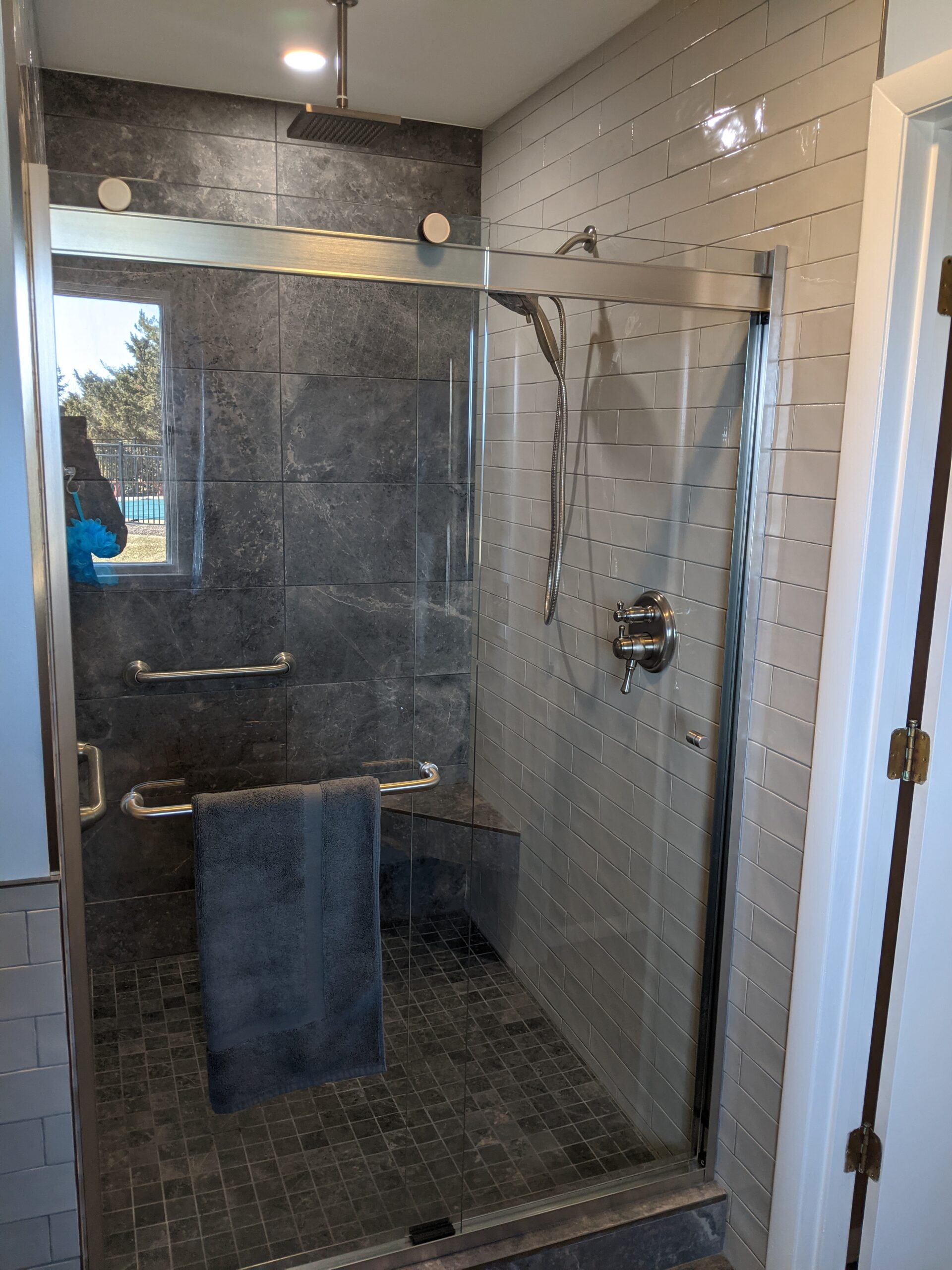 Image showing the new tiled shower.