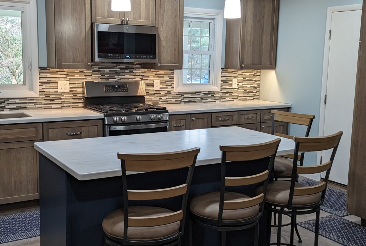 Looking into the new kitchen from the living space