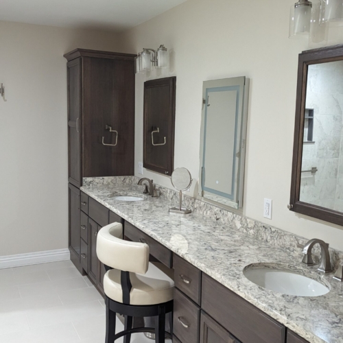 This is a picture showing the master bathroom vanity area after the renovation.